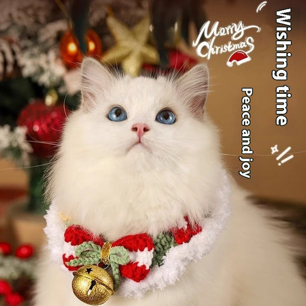 HKM-9153597 Winter Pet Scarf with Cartoon Patterns for Dogs and Cats - Christmas Designs, Wool Material, Multiple Sizes Available