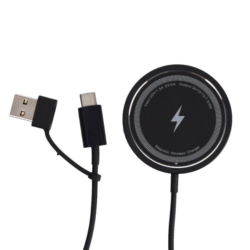 HKM-915411 15W Magnetic Wireless Charger with Metal Casing - Type-C Interface, Black or White