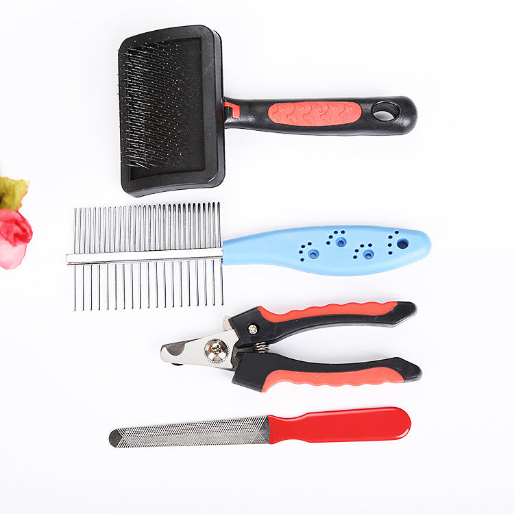 HKM-9154621 4-Piece Cat and Dog Grooming Set with Double-Sided Long Needle Comb and Nail Clippers