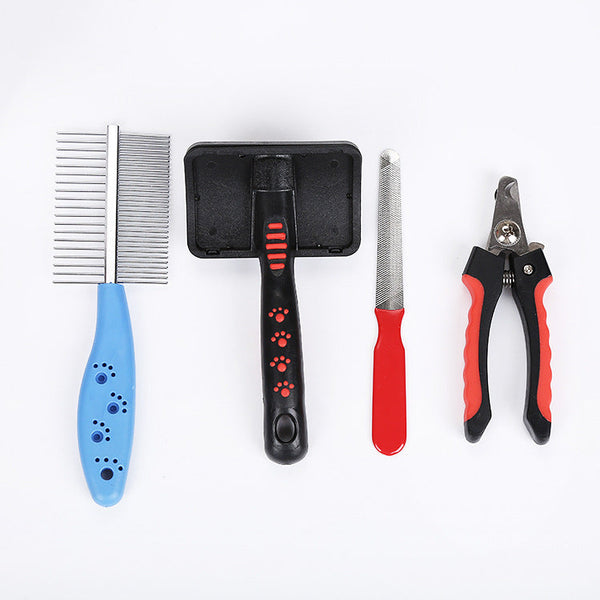HKM-9154621 4-Piece Cat and Dog Grooming Set with Double-Sided Long Needle Comb and Nail Clippers