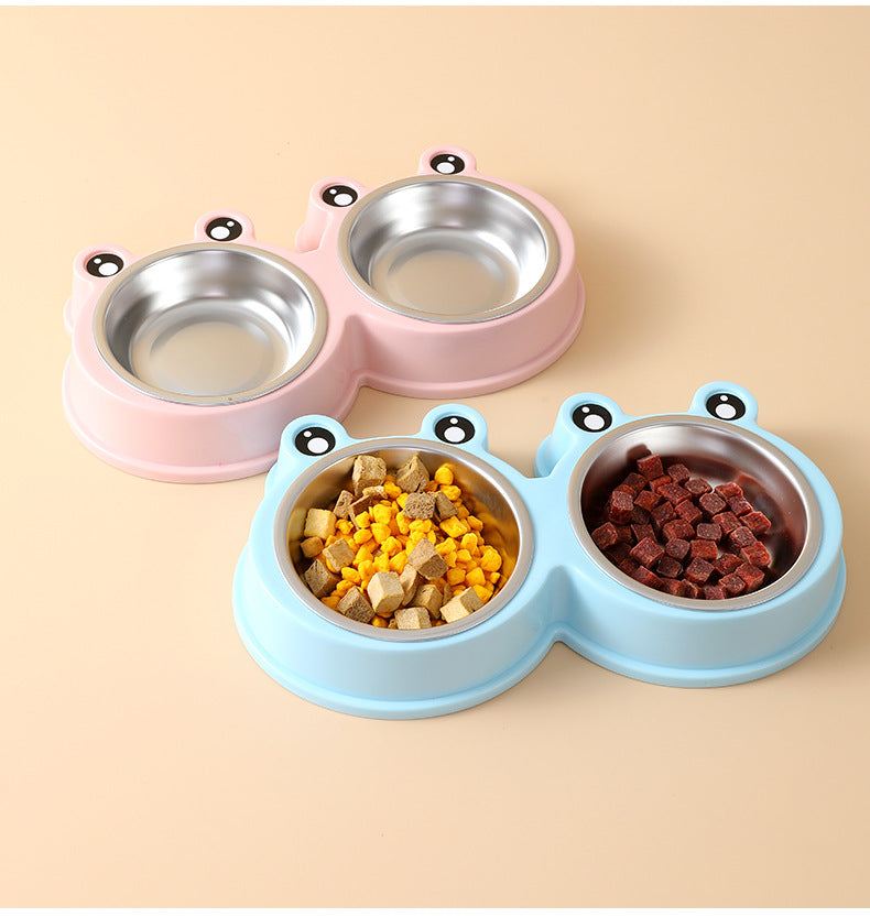 HKM-9156285 Stainless Steel Double Pet Bowl for Dogs and Cats, Ideal for Food and Water