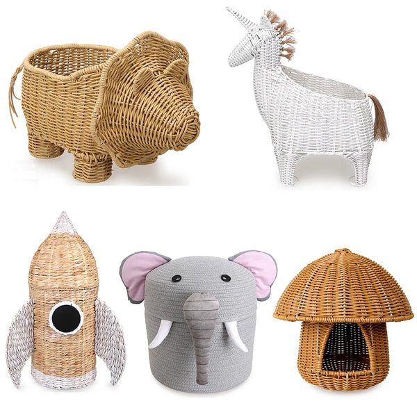 HKM-915667 Cute Cartoon Animal Cotton and Paper Rope Storage Basket for Kids' Rooms