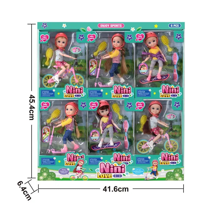 HKM-915795 Movable Joints Mini Baby Doll Set with Skateboard for Ages 2 to 7