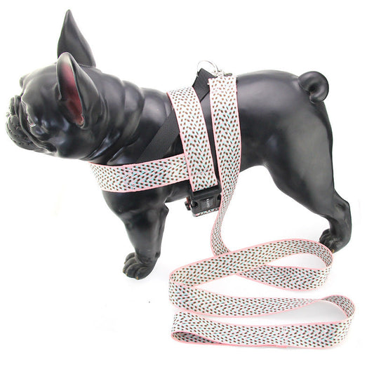 HKM-9158077 Teddy Vest-style Collar and Chest Strap Set for Small and Medium Dogs, Adjustable Nylon Leash and Harness