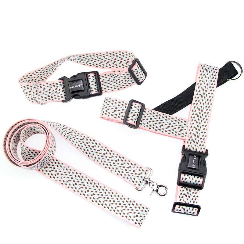 HKM-9158077 Teddy Vest-style Collar and Chest Strap Set for Small and Medium Dogs, Adjustable Nylon Leash and Harness