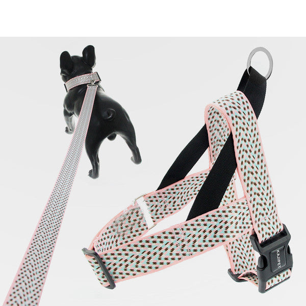 HKM-9158077 Teddy Vest-style Collar and Chest Strap Set for Small and Medium Dogs, Adjustable Nylon Leash and Harness