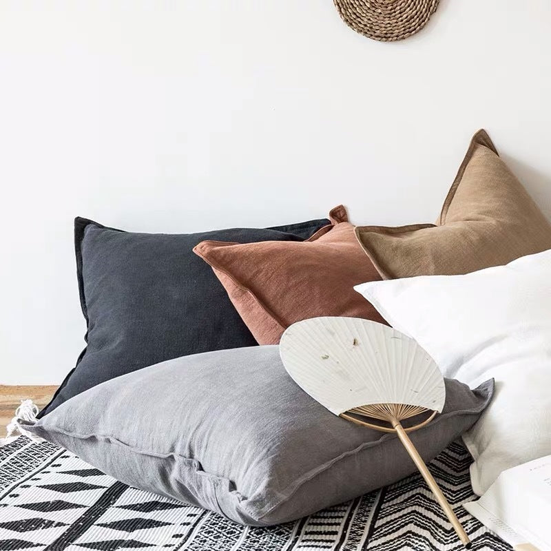 HKM-915987 Cotton and Linen Large Solid Color Living Room Cushion - 55x55cm and 45x45cm Options