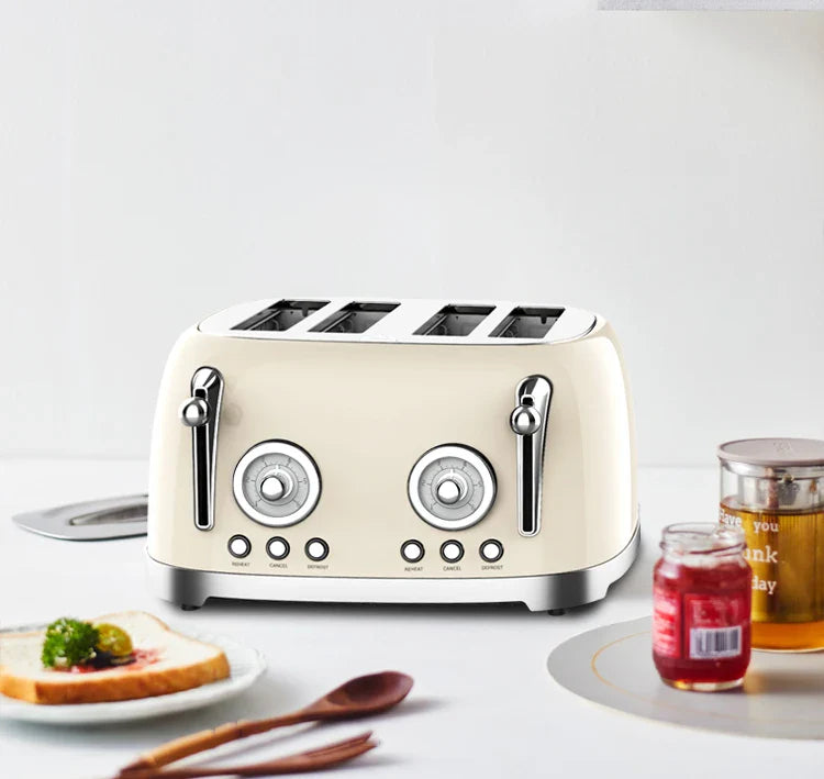 HKM-916051 Retro 4-Slice Electric Toaster with Dust Cover for Breakfast Bread Making