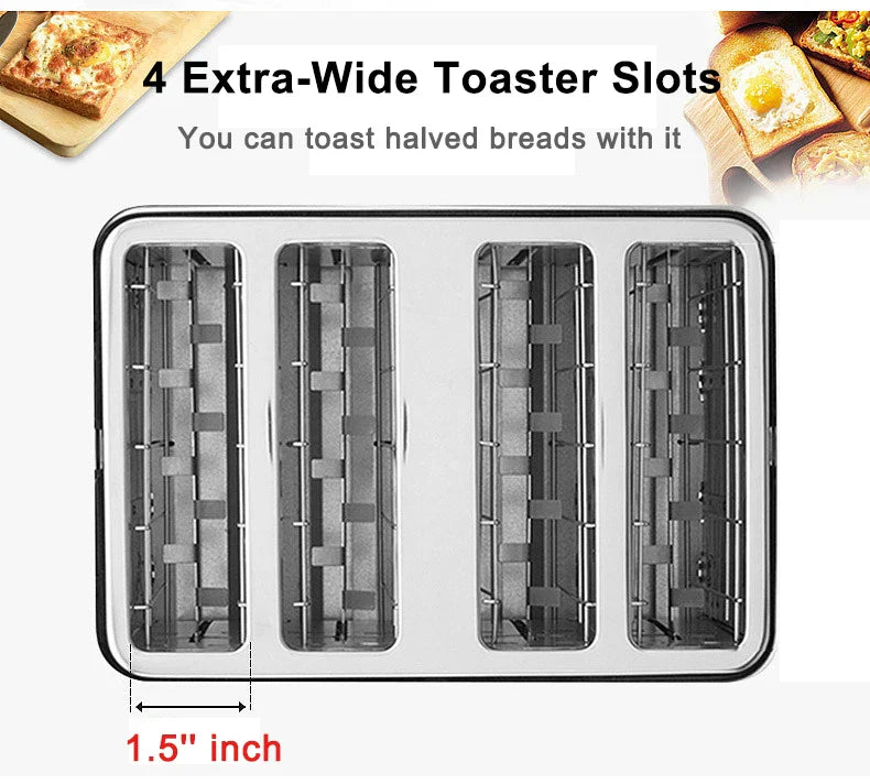 HKM-916051 Retro 4-Slice Electric Toaster with Dust Cover for Breakfast Bread Making