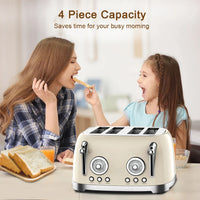 HKM-916051 Retro 4-Slice Electric Toaster with Dust Cover for Breakfast Bread Making