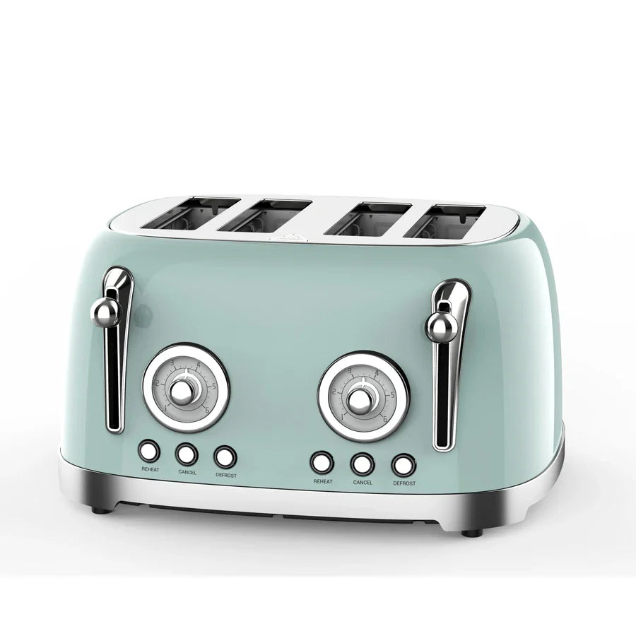 HKM-916051 Retro 4-Slice Electric Toaster with Dust Cover for Breakfast Bread Making