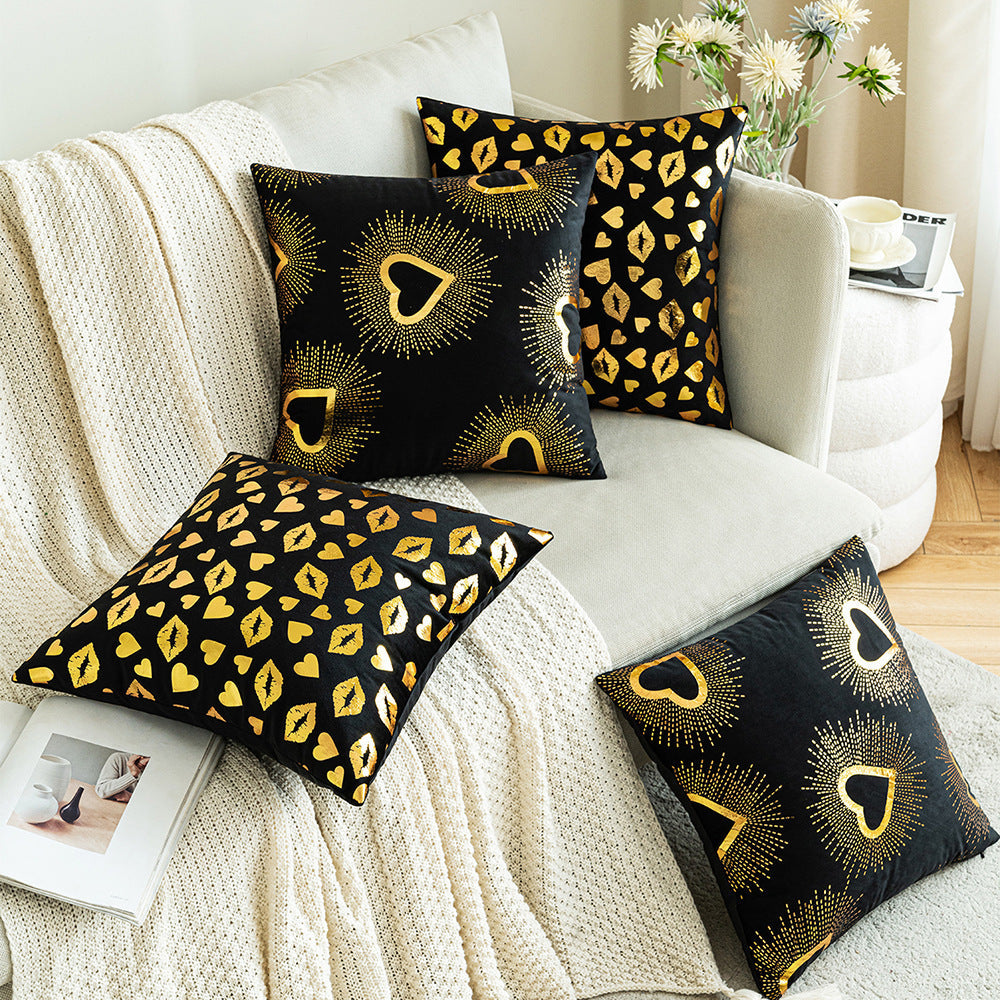 HKM-916115 Black Velvet Printed Heart Pillow - Love Design, 45x45cm, Coreless, American Style