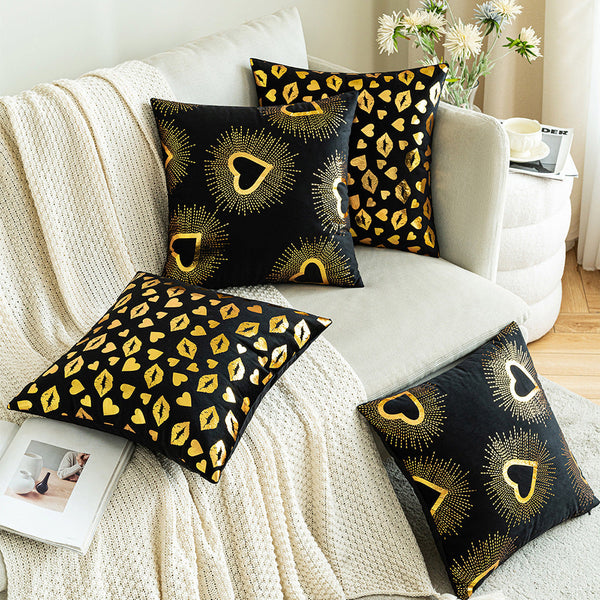HKM-916115 Black Velvet Printed Heart Pillow - Love Design, 45x45cm, Coreless, American Style