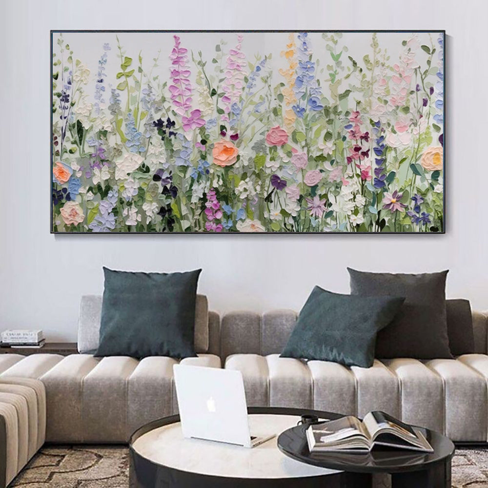 HKM-916243 Hand-painted Flower Oil Painting on Canvas – Decorative Retro Abstract Art for Home and Office Decor
