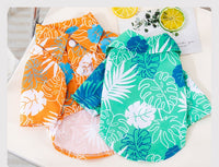 HKM-9162557 Tropical Leaf Print Pet Shirt for Beach Days in Orange and Green