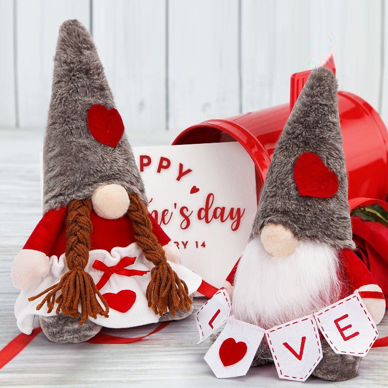 HKM-916435 Cute Faceless Doll Ornaments for Valentine's Day - 12.5" Decorative Cloth Dolls