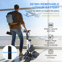 HKM-916499 Folding Electric Tricycle Mobility Scooter with Backrest Seat for Adults, Lightweight and Removable Battery