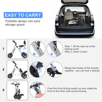 HKM-916499 Folding Electric Tricycle Mobility Scooter with Backrest Seat for Adults, Lightweight and Removable Battery