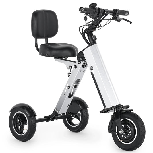 HKM-916499 Folding Electric Tricycle Mobility Scooter with Backrest Seat for Adults, Lightweight and Removable Battery