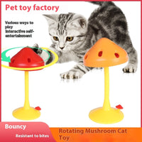 HKM-9165373 Rotating Mushroom Cat Toy for Relieving Stress - Soft Silicone Red and Yellow