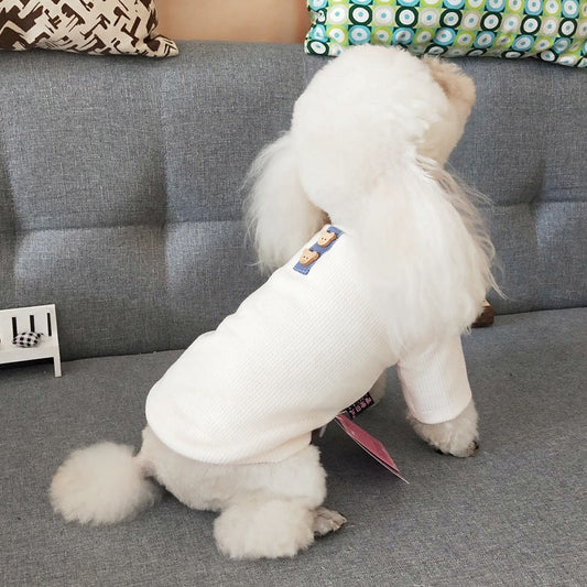 HKM-916563 Comfortable Cotton Striped Dog Sweater in Navy Blue, Lotus Root Pink, and Original White