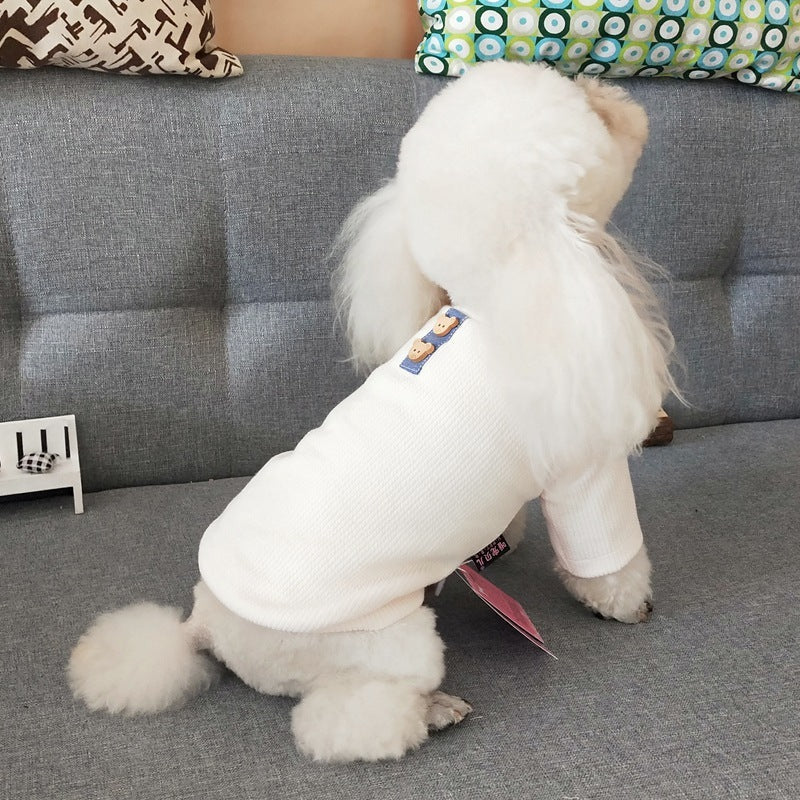 HKM-916563 Comfortable Cotton Striped Dog Sweater in Navy Blue, Lotus Root Pink, and Original White