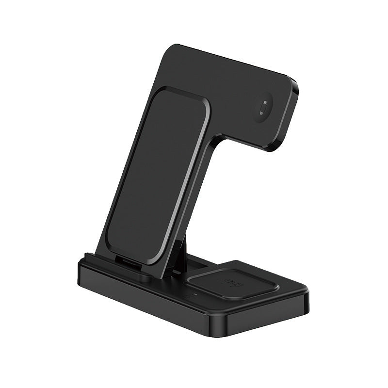 HKM-916563 Three-in-One Wireless Charger - Foldable Desktop Stand for Smartphones, Smartwatches, and Earbuds, 15W Output, Qi Certified, Black/White