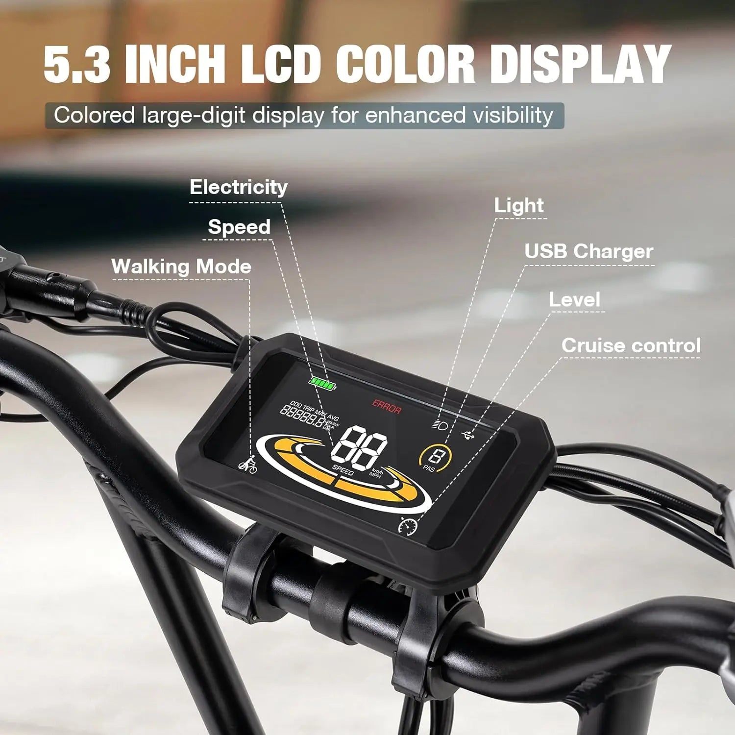 HKM-916627 1200W All-Terrain Electric Fat Tire Bike with 80 Miles Range, 7-Speed Gears, and Hydraulic Brakes for Adults