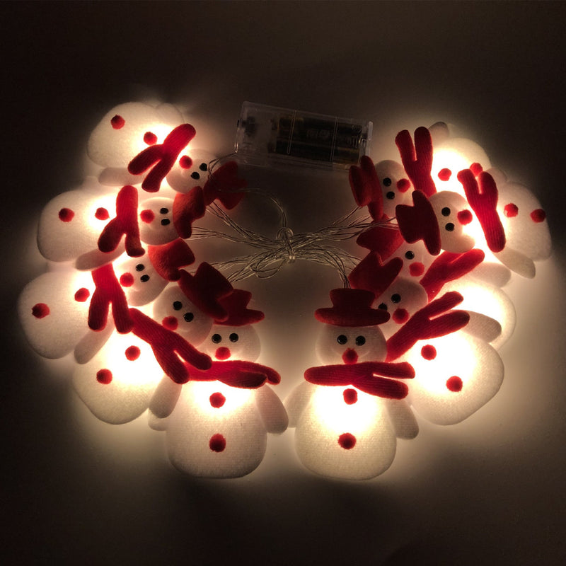HKM-916755 Plush Snowman LED String Lights for Holiday Decor - Warm White, Battery/USB Options