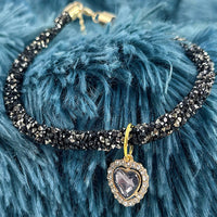 HKM-916819 Elegant Heart Jewel Pendant Cat Collar with Rhinestones - All-Season Adjustable Necklace in Various Colors