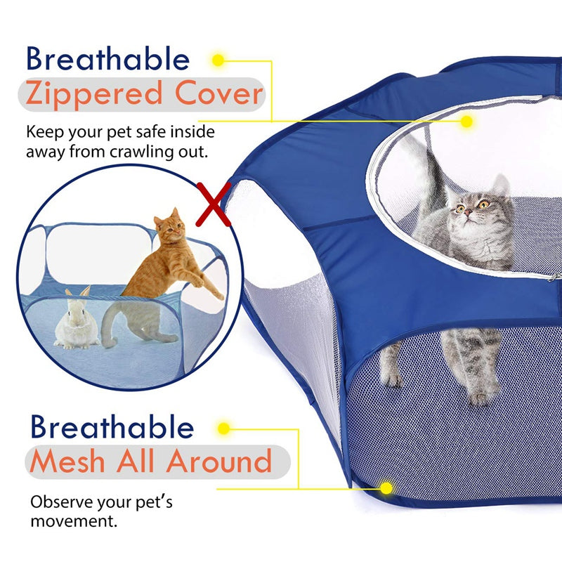 HKM-9169341 Portable Folding Pet Fence with Breathable Zipped Cover and Waterproof Design, Ideal for Small Animals