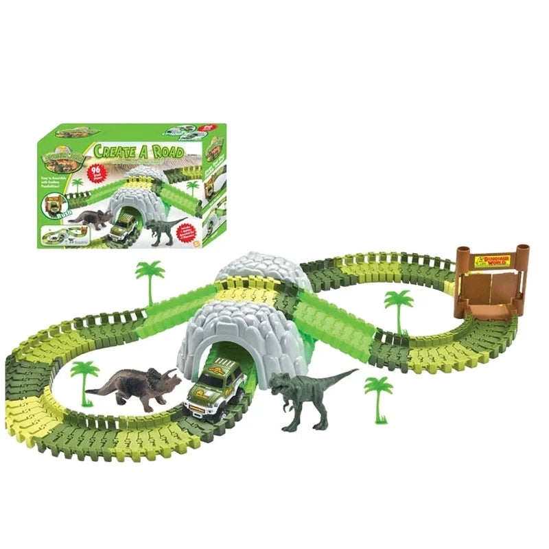 HKM-916947 Dinosaur Themed Slot Toy Train Track Construction Set for Kids Ages 2-4