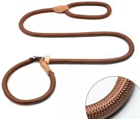 HKM-9170109 Nylon P Chain 2.1M Dog Leash with Hand Holding Rope in Brown