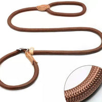 HKM-9170109 Nylon P Chain 2.1M Dog Leash with Hand Holding Rope in Brown