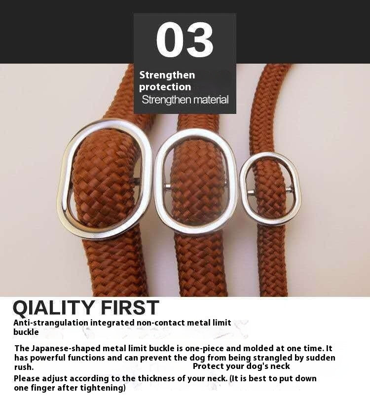 HKM-9170109 Nylon P Chain 2.1M Dog Leash with Hand Holding Rope in Brown