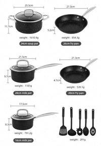 HKM-917011 13-Piece Non-Stick Stainless Steel Kitchenware Set with Stockpot and Frying Pan