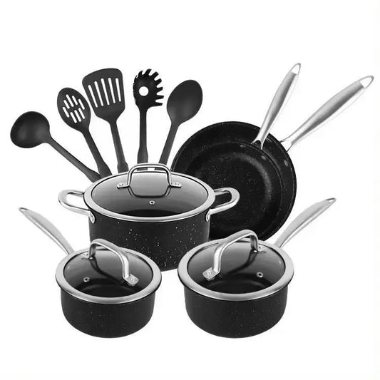 HKM-917011 13-Piece Non-Stick Stainless Steel Kitchenware Set with Stockpot and Frying Pan