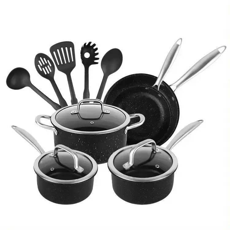 HKM-917011 13-Piece Non-Stick Stainless Steel Kitchenware Set with Stockpot and Frying Pan