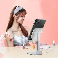 HKM-917011 Multi-Function Mobile Phone and Tablet Folding Stand - Adjustable Desktop Holder in Pearl White and Cool Black