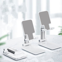 HKM-917011 Multi-Function Mobile Phone and Tablet Folding Stand - Adjustable Desktop Holder in Pearl White and Cool Black