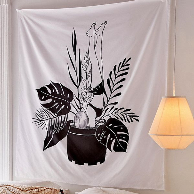 HKM-917139 Abstract Hand-Drawn Tapestry – 100% Polyester Fiber, Machine Washable, Brushed Style
