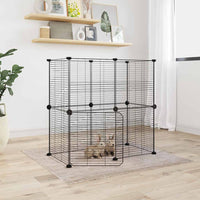HKM-9171901 8-Piece Black Powder-Coated Steel Pet Cage Set with Door for Safe Play and Training