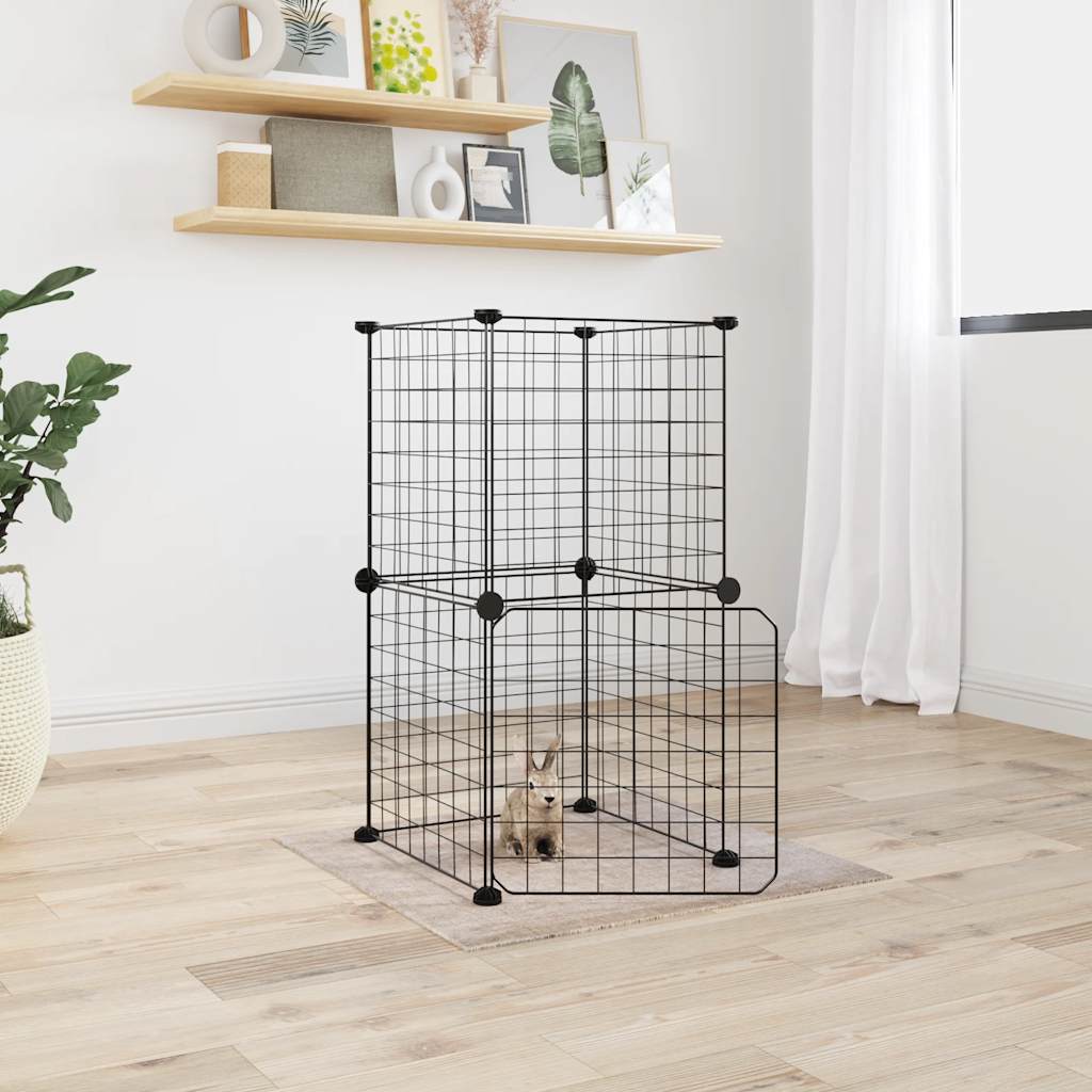 HKM-9171901 8-Piece Black Powder-Coated Steel Pet Cage Set with Door for Safe Play and Training