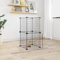 HKM-9171901 8-Piece Black Powder-Coated Steel Pet Cage Set with Door for Safe Play and Training