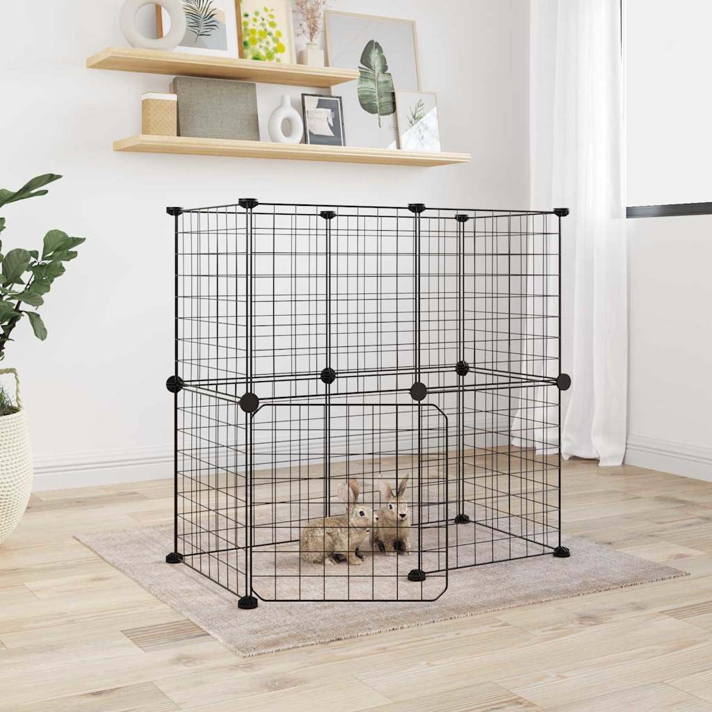 HKM-9171901 8-Piece Black Powder-Coated Steel Pet Cage Set with Door for Safe Play and Training