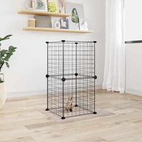 HKM-9171901 8-Piece Black Powder-Coated Steel Pet Cage Set with Door for Safe Play and Training