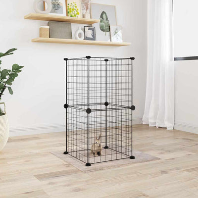 HKM-9171901 8-Piece Black Powder-Coated Steel Pet Cage Set with Door for Safe Play and Training