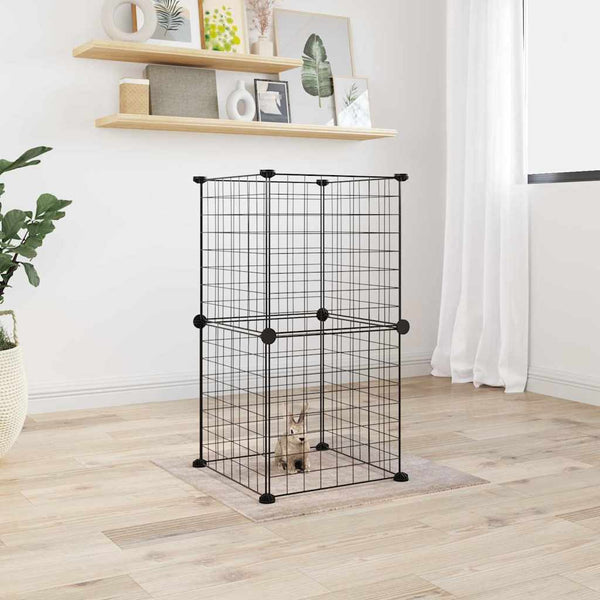 HKM-9171901 8-Piece Black Powder-Coated Steel Pet Cage Set with Door for Safe Play and Training
