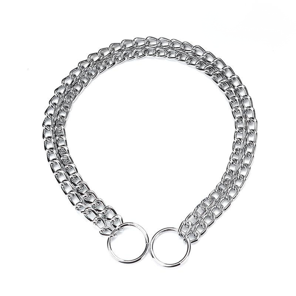 HKM-9172285 Double-Row Chrome-Plated Iron Dog Collar - Available in Multiple Sizes