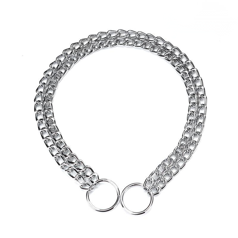 HKM-9172285 Double-Row Chrome-Plated Iron Dog Collar - Available in Multiple Sizes